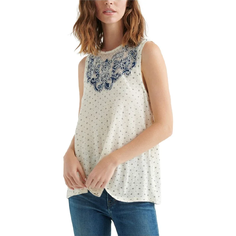 Lucky Brand Womens Applique Tank Top, Beige, X-Small Practical Women's Multi - 
