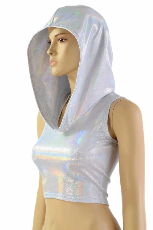 Flashbulb Sleeveless Crop Hoodie Practical Women's Multi - 