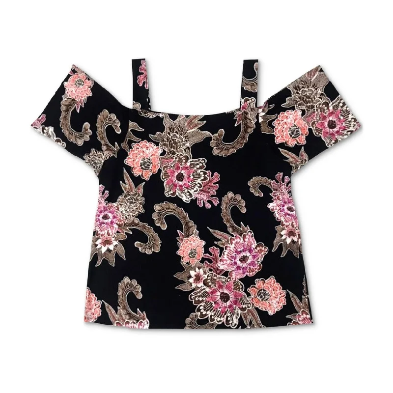 I-N-C Womens Floral Cold Shoulder Blouse, Black, Small Sporty Women's Tennis