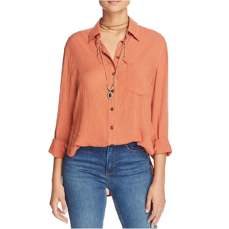 Free People Womens That's A Wrap Button Up Shirt, Red, X-Small Refined Women's Classic 