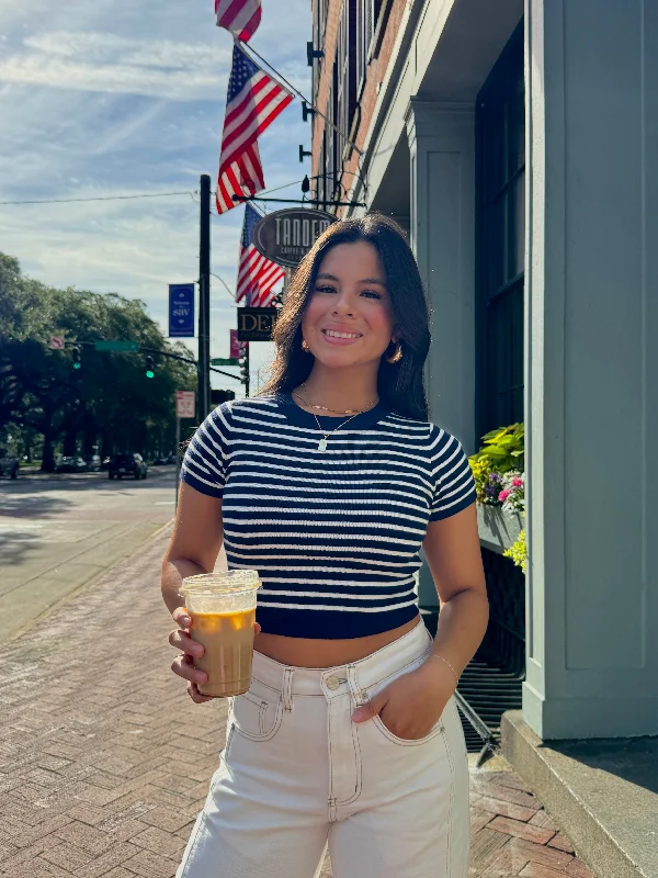 Navy Striped Soft Tee Earthy Women's Hemp - based