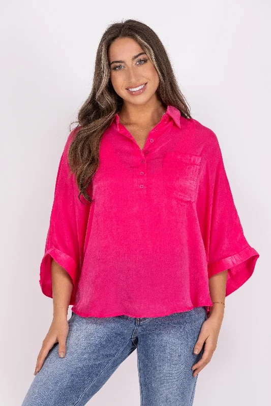 Perfect Piece Women's 1/2 Button Down Long Sleeve Top Bold Women's Animal Print
