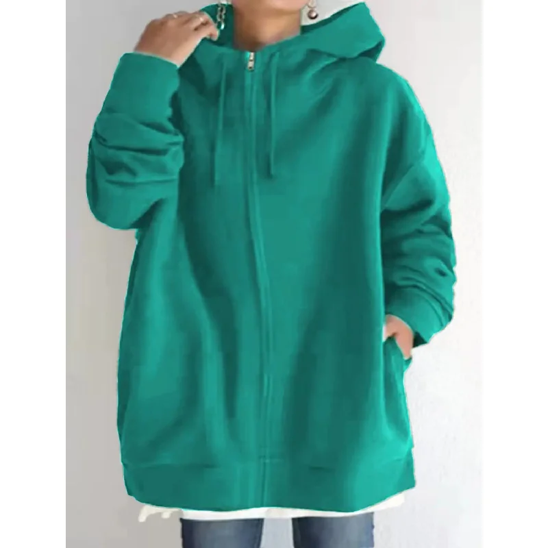 Women's Plus Size Jacket Zipper Pocket Solid Formal Long Sleeve Sleek Women's Metallic