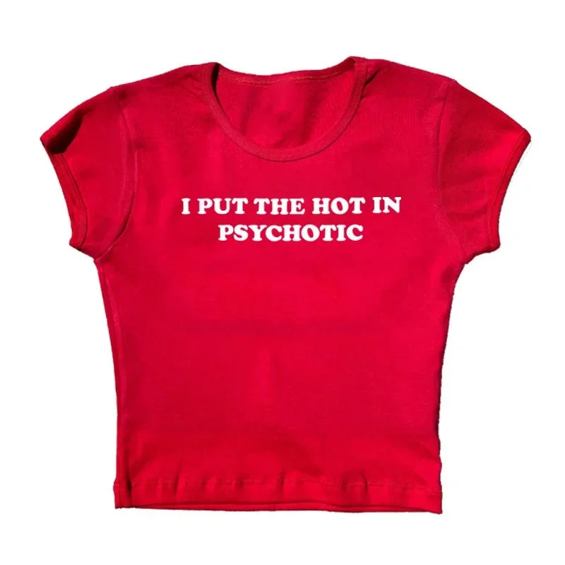 Psychotic Red Crop Top Casual Women's Loose - fitting