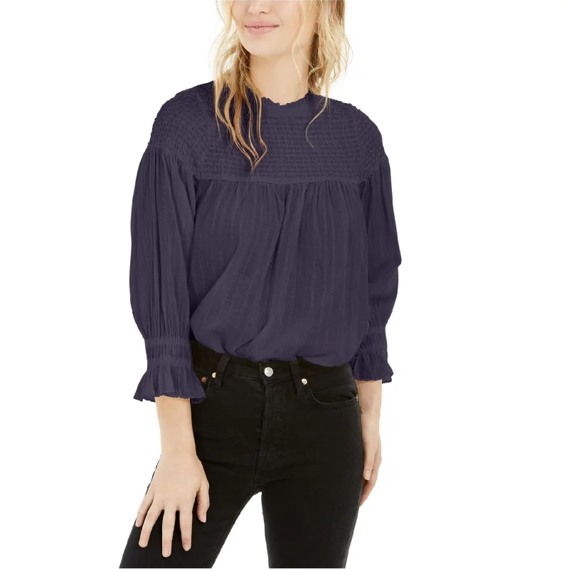Free People Womens Smocked Tunic Blouse, Blue, Small Scandinavian