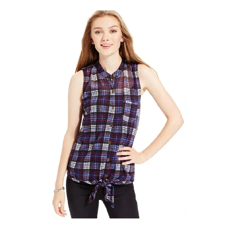 Almost Famous Womens Tie Hem Flannel Button Up Shirt, Blue, X-Small Laid - back Women's Vibe Almost Famous Womens Tie Hem Flannel Button Up Shirt, Blue, X-Small Laid - back Women's Vibe