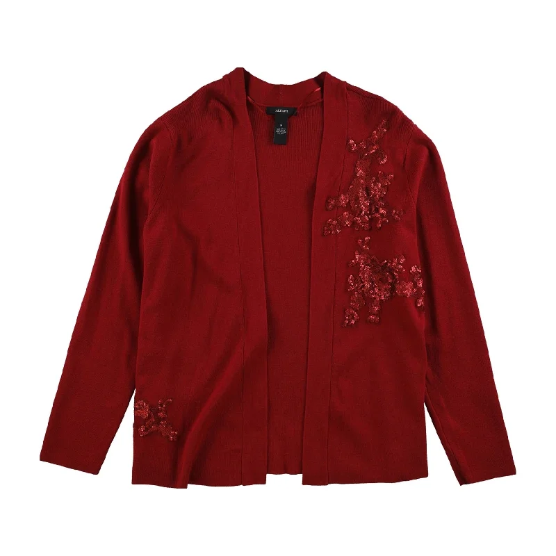 Alfani Womens Sequined-Applique Cardigan Sweater, Red, Medium Refined Women's 
