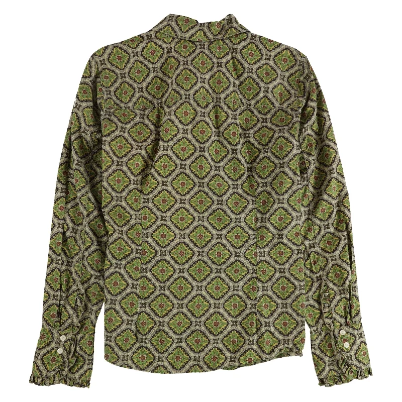 Tommy Hilfiger Womens Ruffle Button Up Shirt, Green, Large Gym