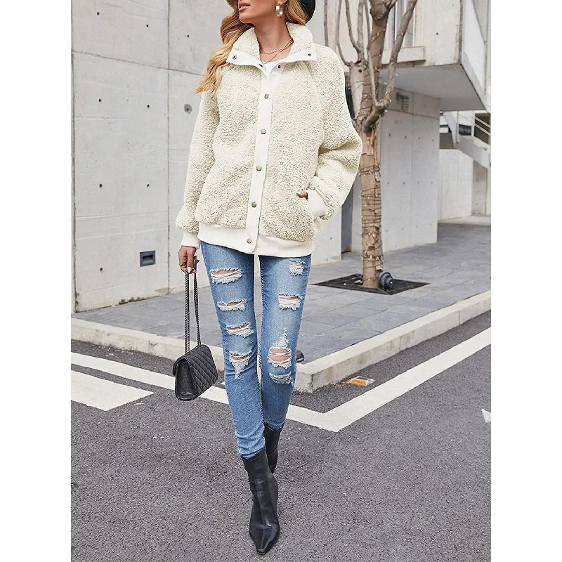 Womens Winter Sherpa Fleece Button Jacket Coat Preppy Women's College