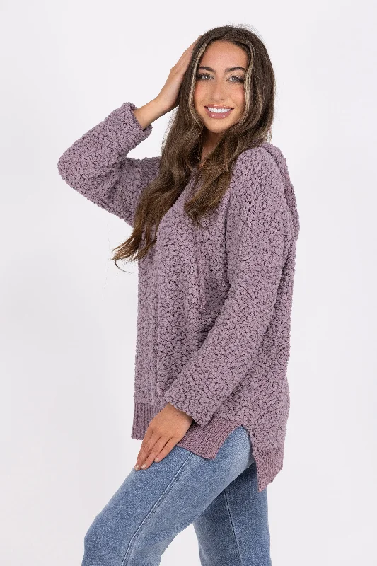 Perfectly For Popcorn Women's V-Neck Hooded Sweater Earthy Women's Hemp - based