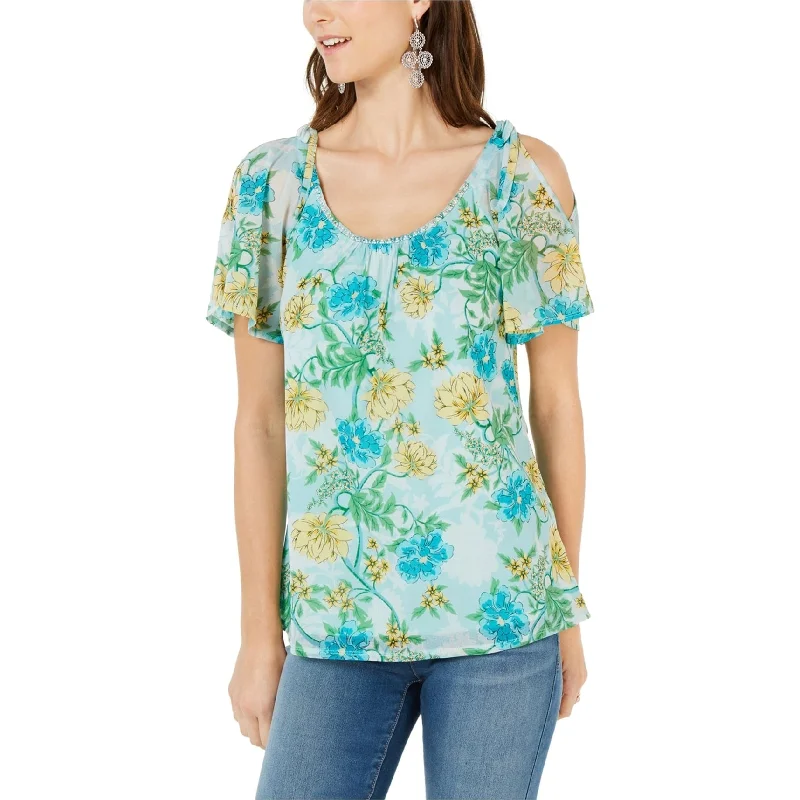 I-N-C Womens Floral Cold Shoulder Blouse, Blue, Large Modern Women's Tech