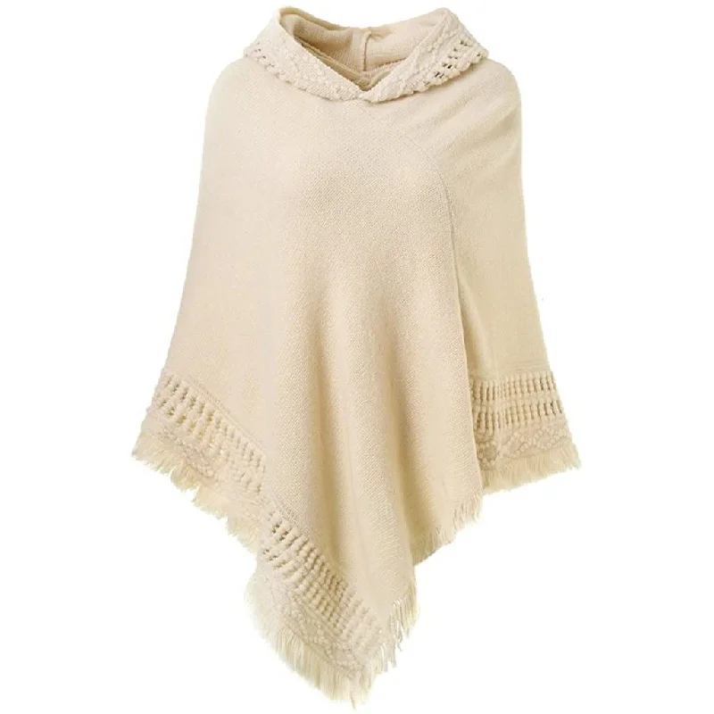 Womens Hooded Cape with Fringed Hem Crochet Poncho Knitting Patterns Youthful Women's Pop