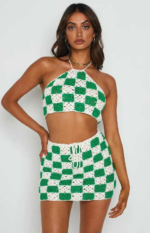 Natasha Green Check Crop Top Refined Women's Hand - crafted