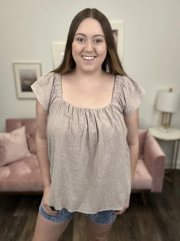 Perfect For You Women's A-Line Square Neck Short Sleeve Top Disco