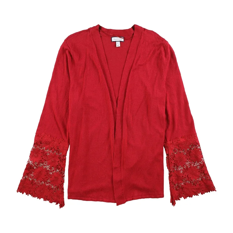 Charter Club Womens Lace Contrast Cardigan Sweater, Red, Large Dapper Women's 1920S