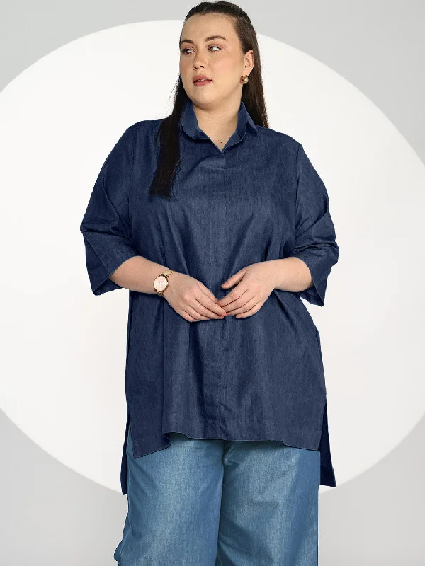 Navy Denim ShirtTop Modern Women's 