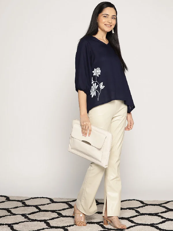 Navy Rayon Top - BotanicSplash Modern Women's 