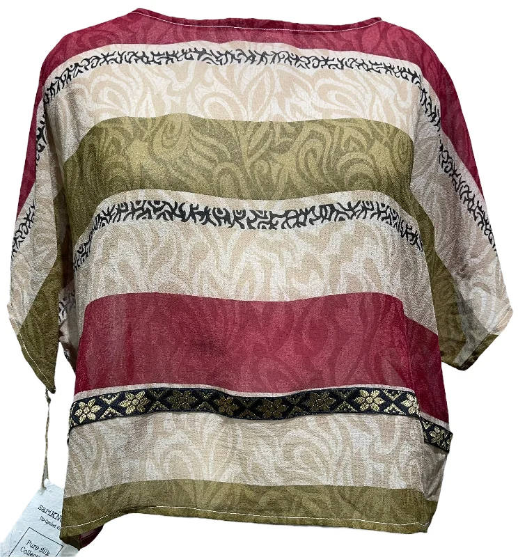 PRG1083 Green-Bellied Hummingbird Sheer Avatar Pure Silk Boxy Top Vintage Women's 1970S 