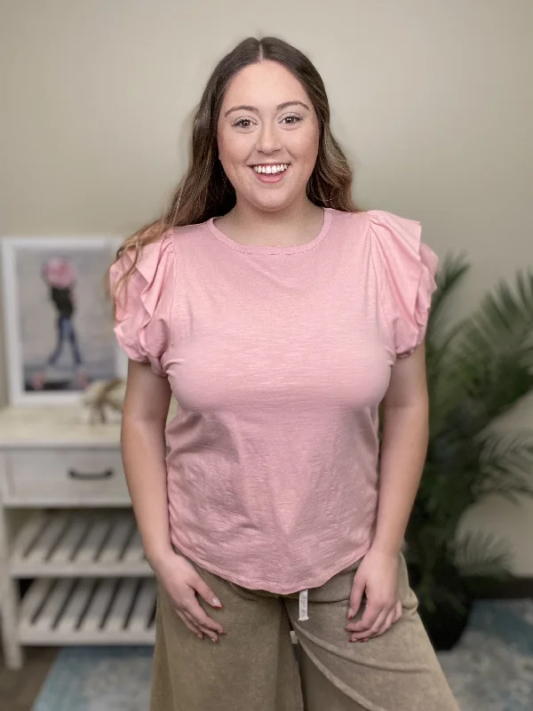 Ruffle Joy Women's Round Neckline Short Sleeve Top Artistic Women's Avant - 