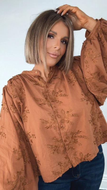 Serenade Floral Embellished Top, Rust Traditional Women's 