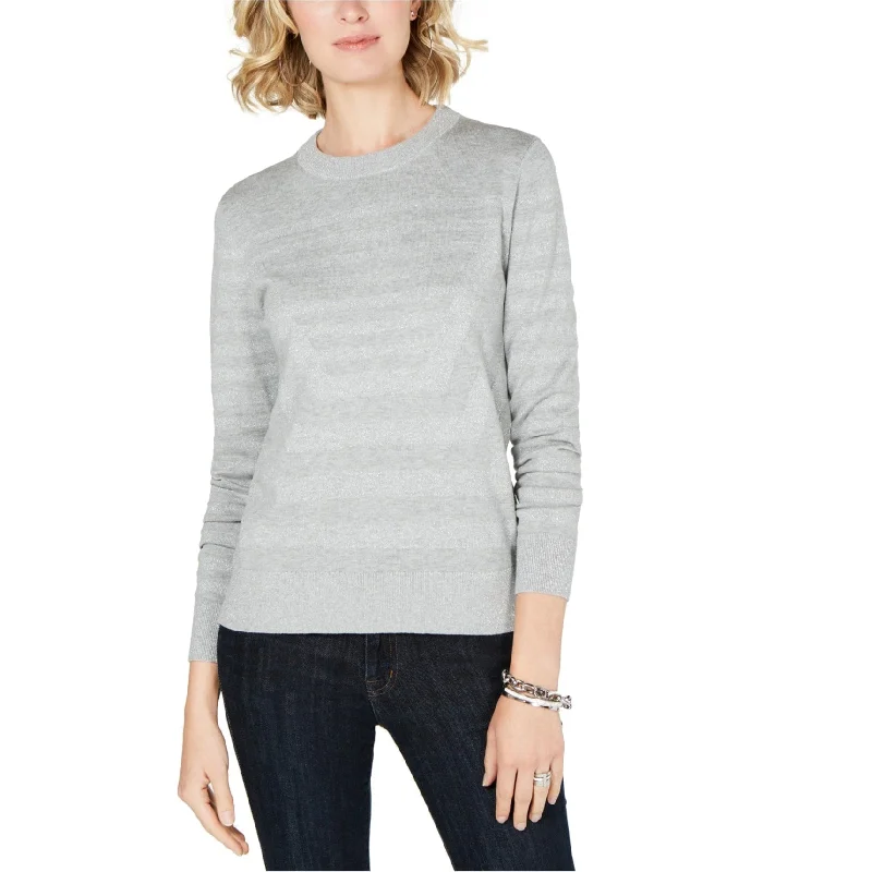 Michael Kors Womens Metallic Stripe Pullover Sweater, Grey, Large Feminine Women's Soft 