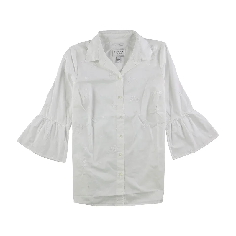 Charter Club Womens Embroidered Button Up Shirt, White, 4 Compression