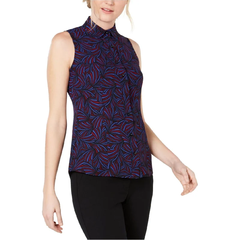 Anne Klein Womens Sleeveless Button Up Shirt, Blue, 14 Sleek Women's 