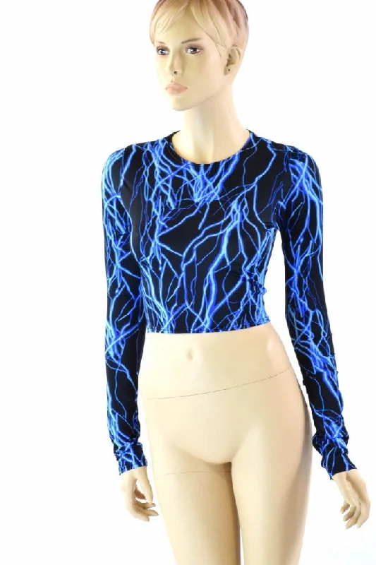Neon Blue Lightning Crop Top Relaxed Women's 