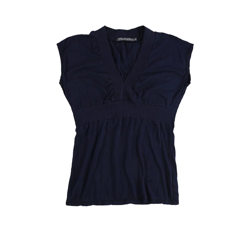 TRULY MADLY DEEPLY Womens V-Neck Cap Sleeve Baby Doll Blouse, Blue, Medium Artistic Women's Avant - 