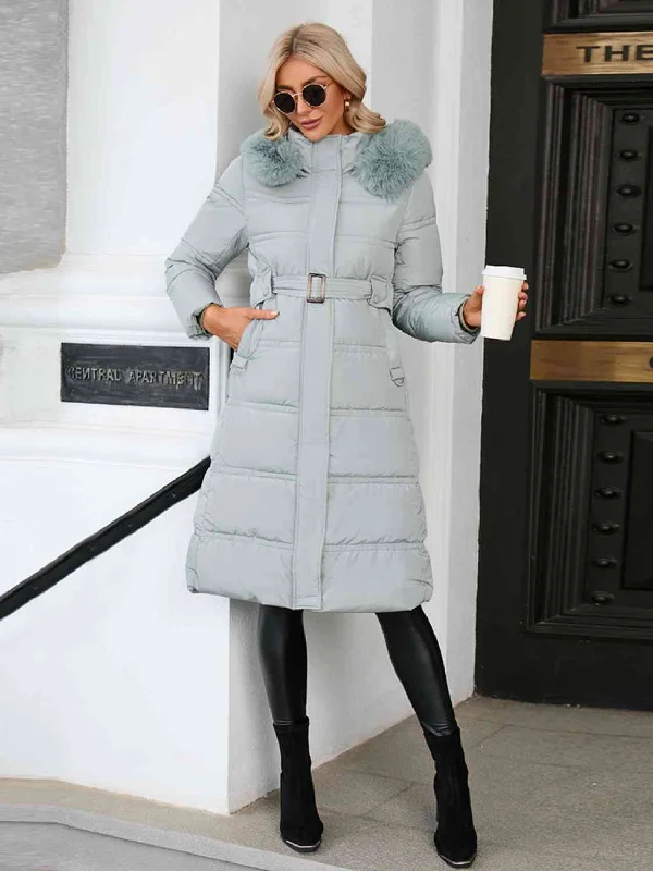 Longline Hooded Winter Coat with Pockets British Gentlewoman Style