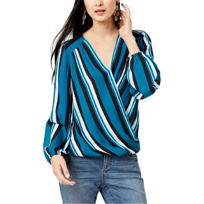 I-N-C Womens Surplice Wrap Blouse, Blue, X-Small Artistic Women's Hand - painted