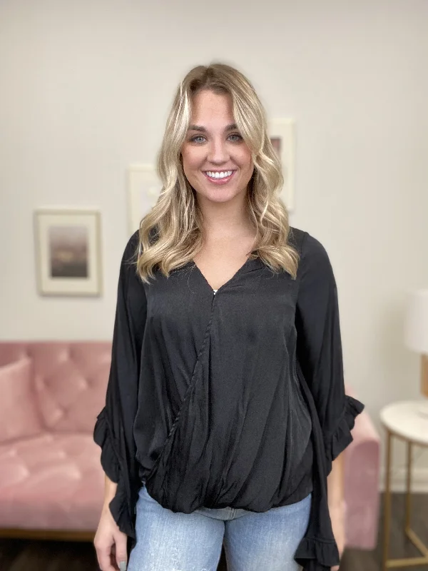 Satin Love Women's Flowy Long Bell Sleeve Top Vacation