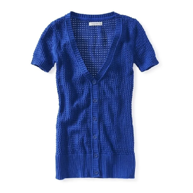 Aeropostale Womens Eyelet Button Down Cardigan Sweater, Blue, X-Small Street