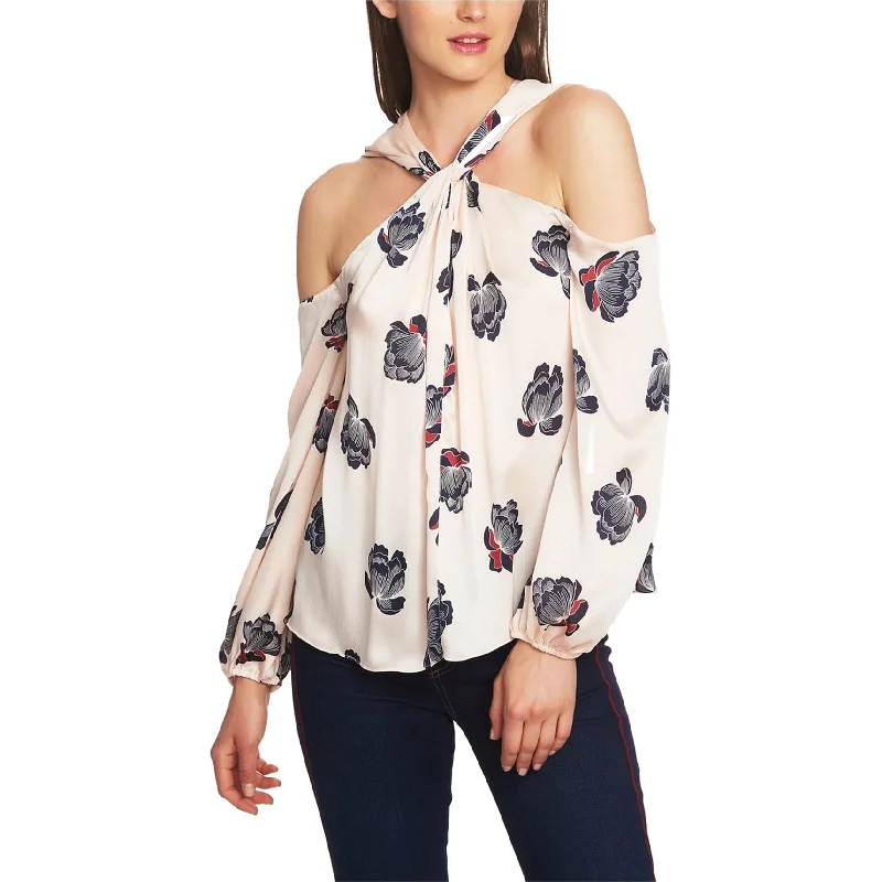 1.State Womens Floral Twist Neck Cold Shoulder Blouse Compression