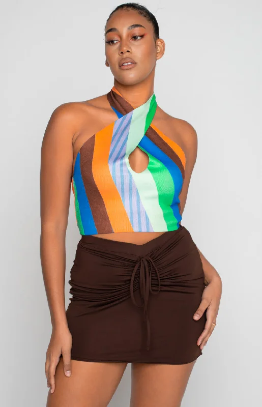 Flirtini Halter Crop Multi Stylish Women's Tropical 