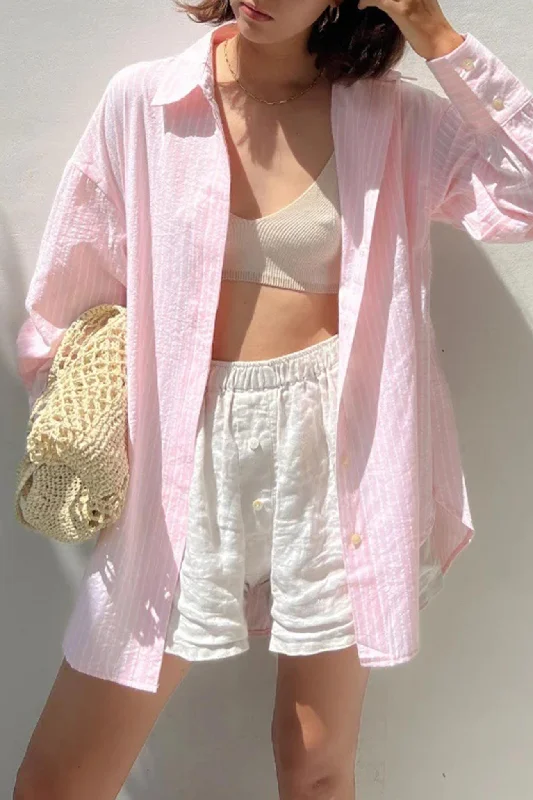 Macaron Striped Casual Blouse Sleek Women's 