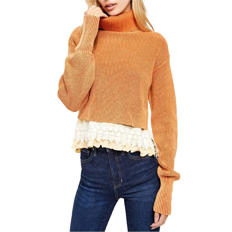 Free People Womens Crochet Hem Pullover Sweater, Orange, Medium Sophisticated Women's Tailored Free People Womens Crochet Hem Pullover Sweater, Orange, Medium Sophisticated Women's Tailored