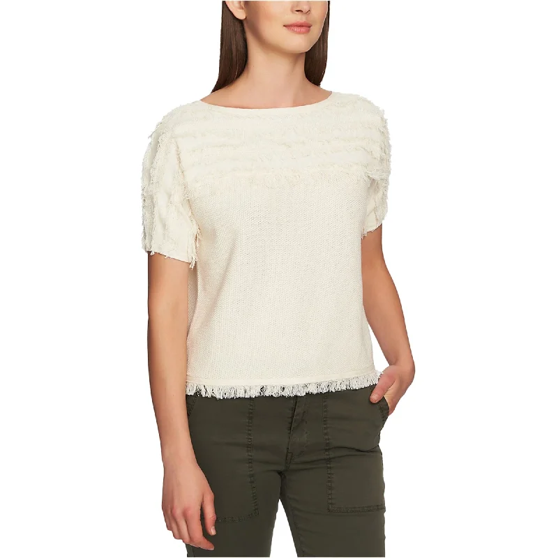 1.STATE Womens Cotton Fringed Pullover Sweater, Off-White, Large Sustainable Organic