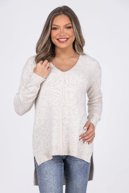 Seam Dream Women's V-Neck Hi Lo Sweater Hip Women's Retro