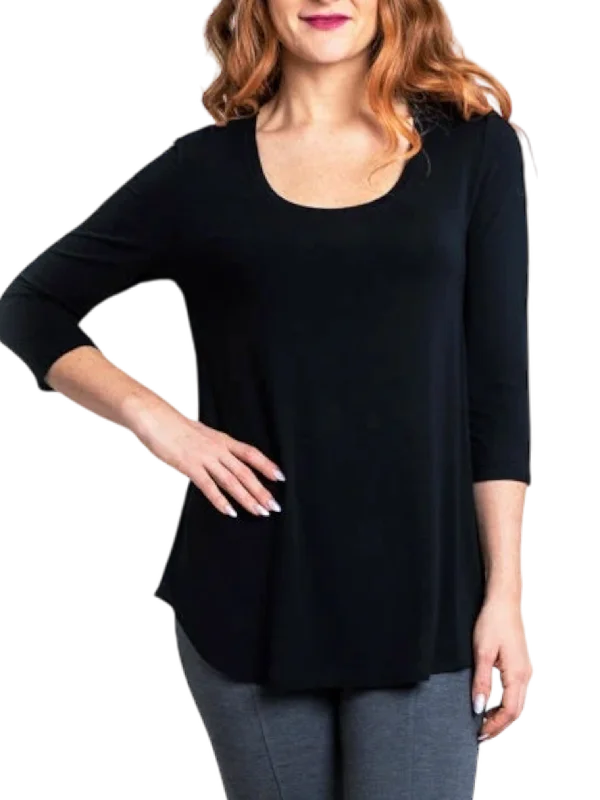 Jazz 3/4 Sleeve Black Bamboo Top Preppy Women's College