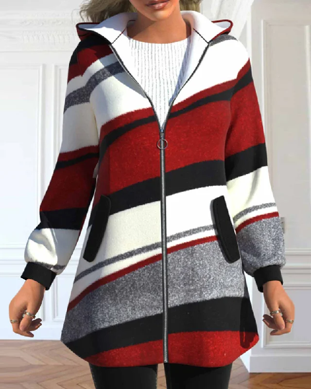 Hooded Coat with Zipper Contemporary 