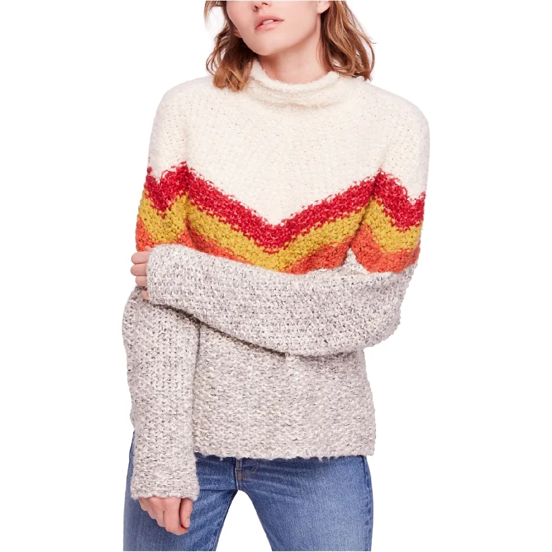 Free People Womens Striped Pullover Sweater, Off-White, Medium Refined Women's 