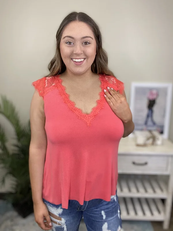 See Your Face Women's Lace V-Neckline Layering Top Bold Women's Statement