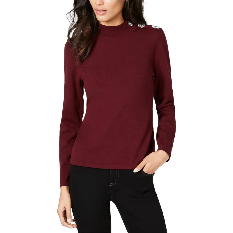 I-N-C Womens Embellished Shoulder Pullover Sweater, Purple, Medium Scandinavian