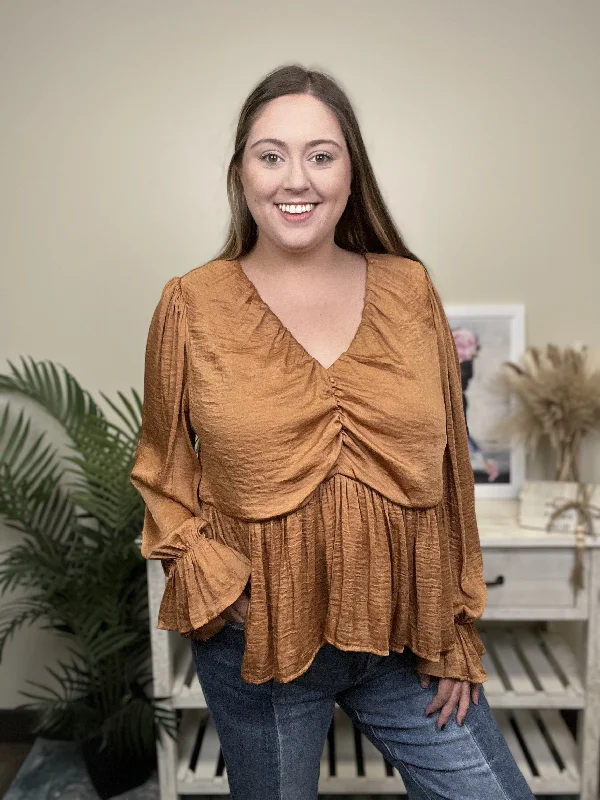 Photoshoot Women's Ruffle Peplum Long Sleeve Top Feminine Women's Style 