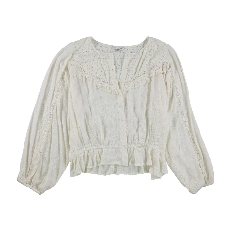 American Eagle Womens Lace Accent Peasant Blouse Bohemian Women's Free