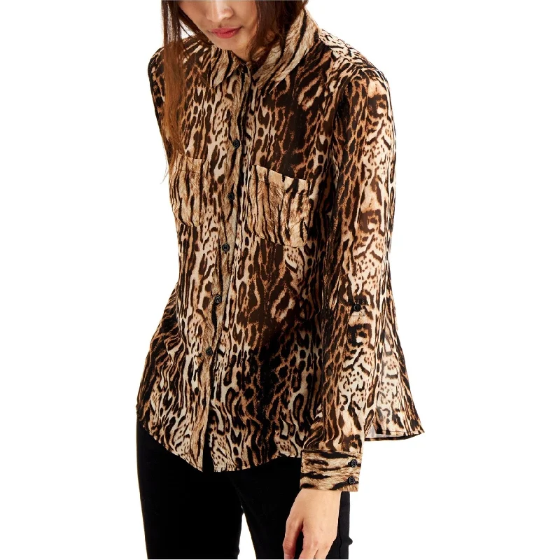 I-N-C Womens Ocelot Button Up Shirt Dapper Women's 1920S