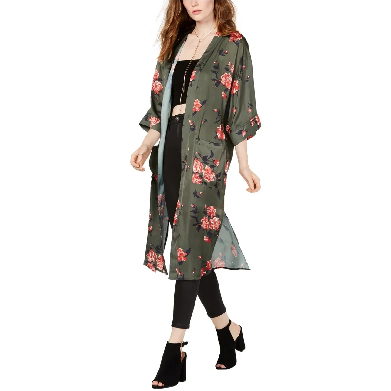 Project 28 Womens Floral Kimono Sweater, Green, Large Sleek Women's Metallic