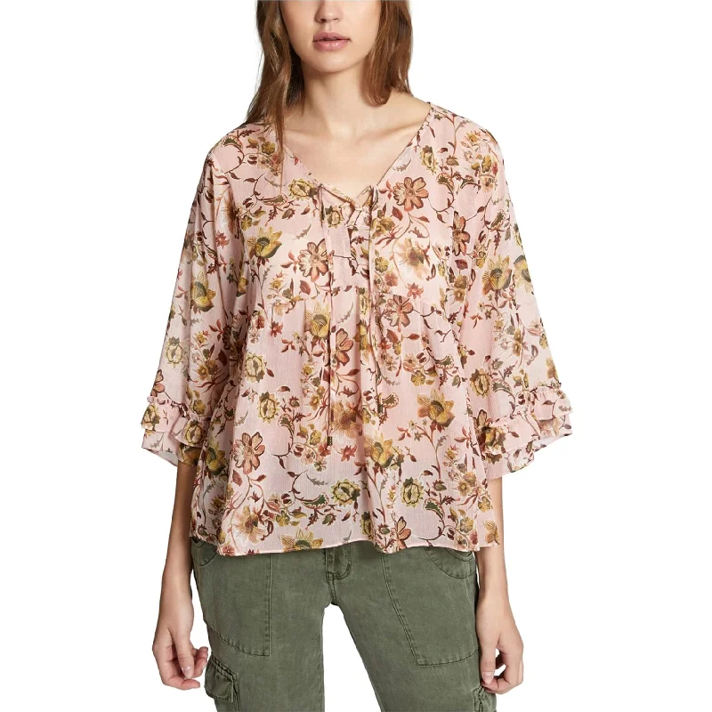 Sanctuary Clothing Womens Lace Up Peasant Blouse Stylish Women's Neon