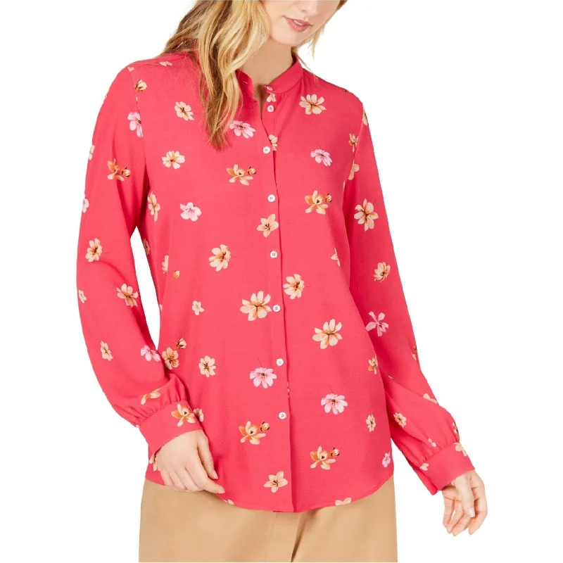 Marella Womens Floral Print Button Up Shirt, Pink, 10 Monochromatic Office Style